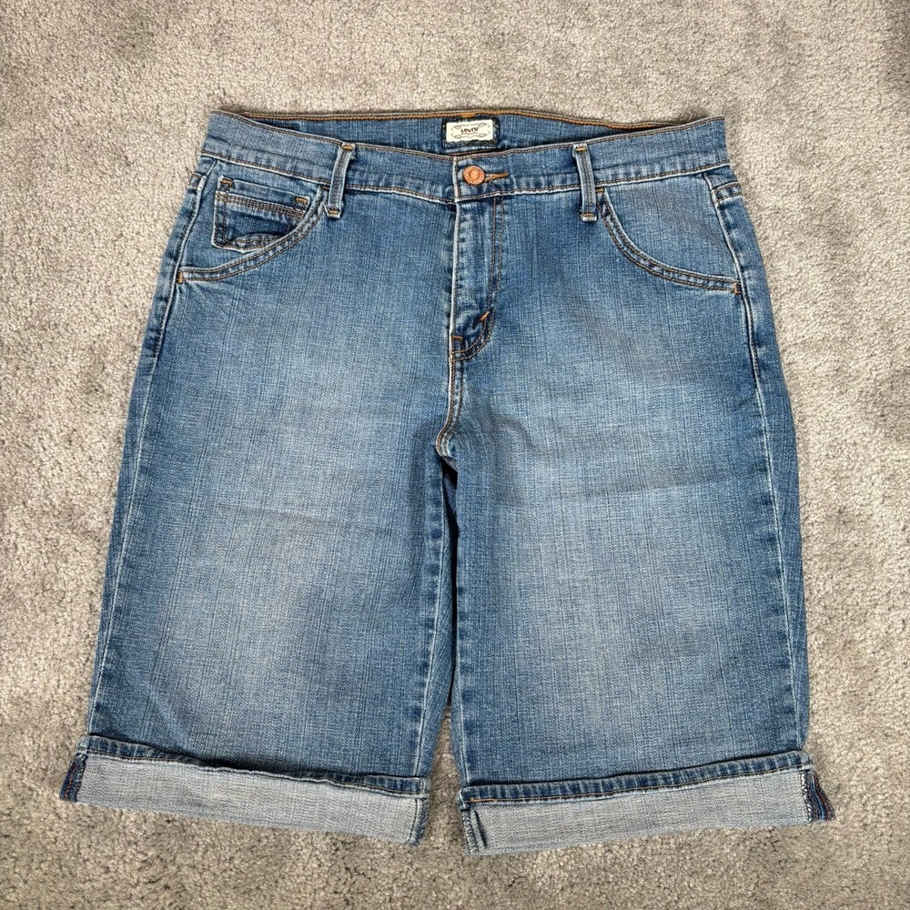 Levis 515 Bermuda Jean Shorts Womens 10 Mid Rise Blue Denim Stretch Cuffed Y2K